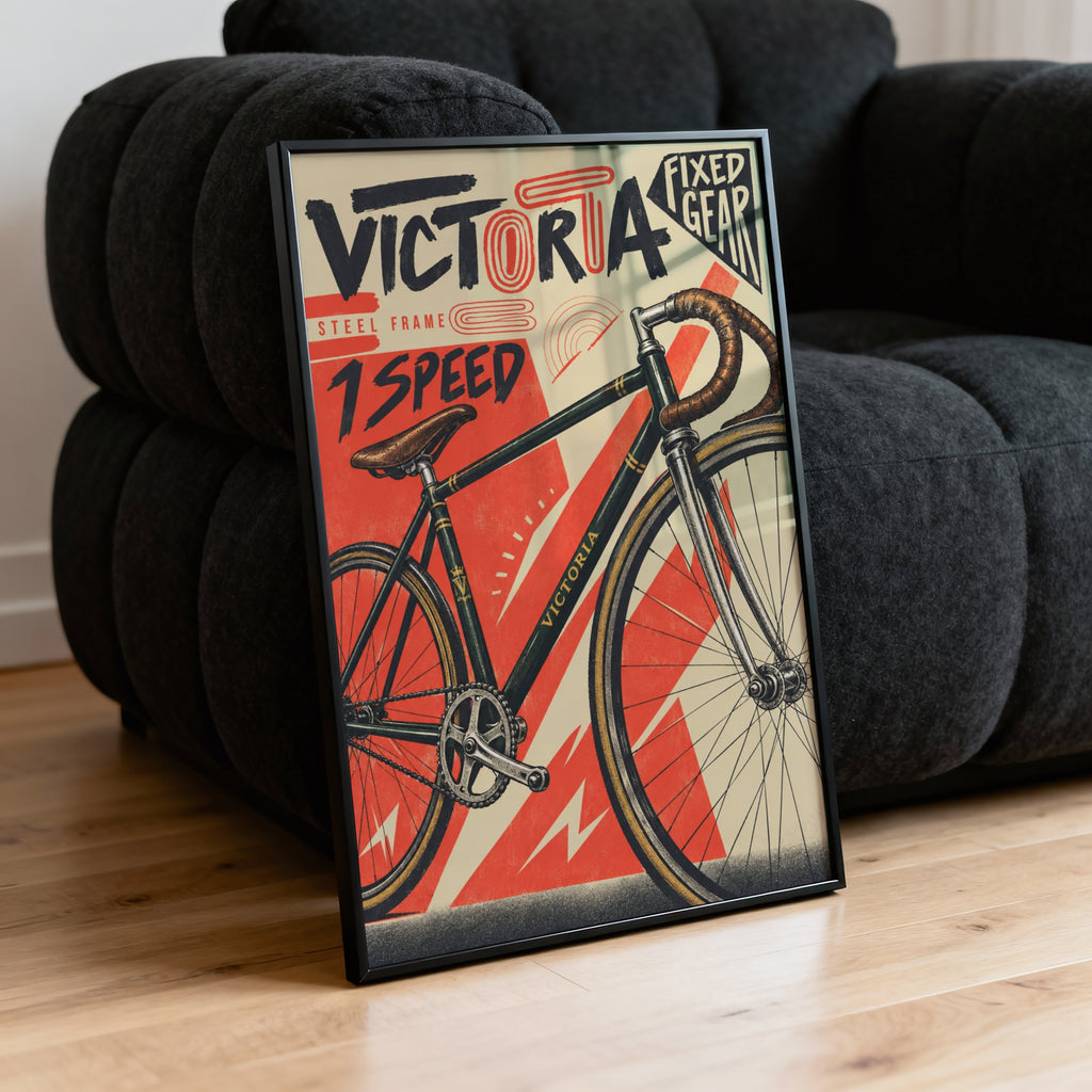 Vintage Fixed Gear Bike Poster, Cycling Wall Art Print