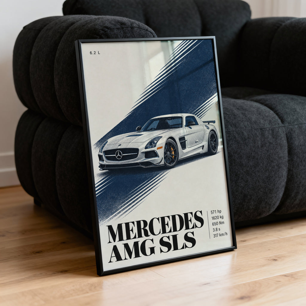 Vintage Mercedes AMG SLS Print Poster, Car Wall Art