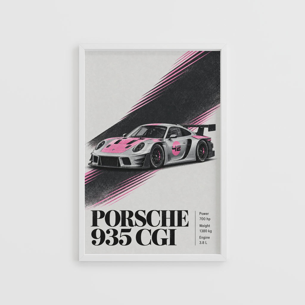 Vintage Porsche 935 Print, Pink Racing Car Art