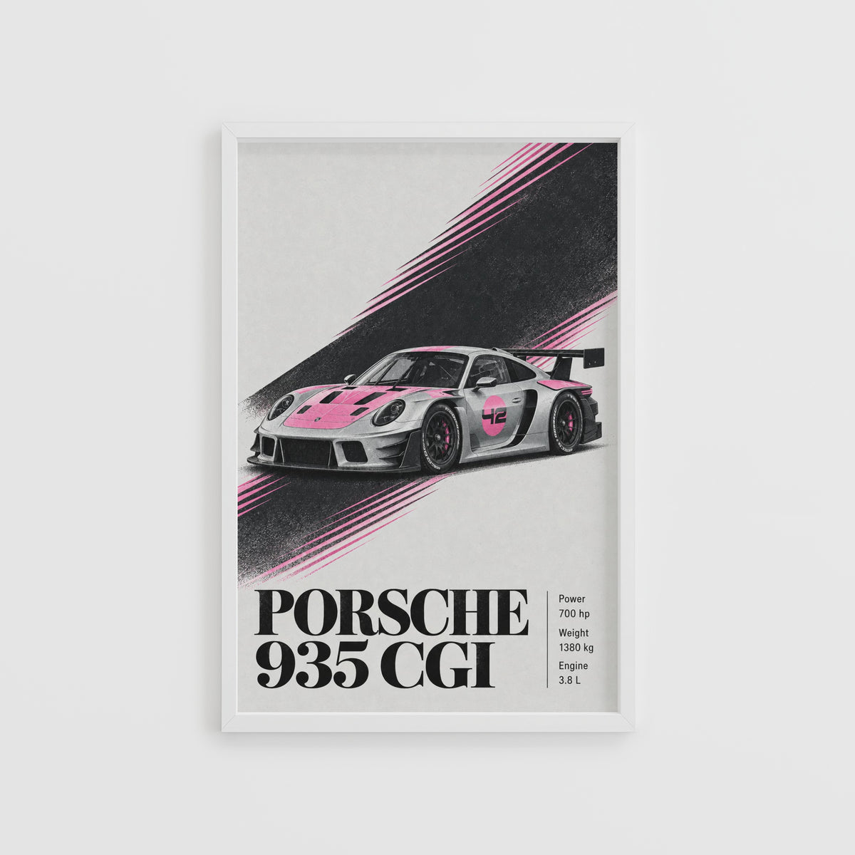 Vintage Porsche 935 Print, Pink Racing Car Art