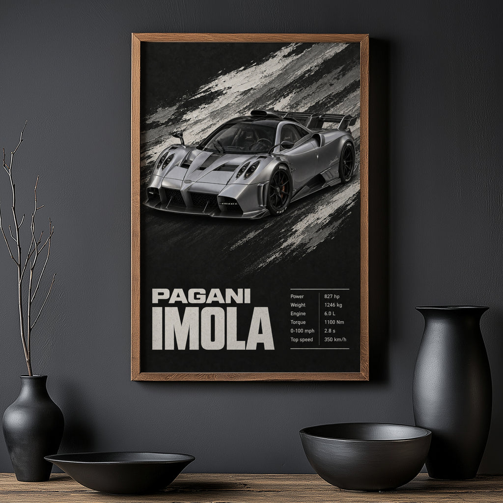 Vintage Pagani Imola Print, Supercar Wall Art