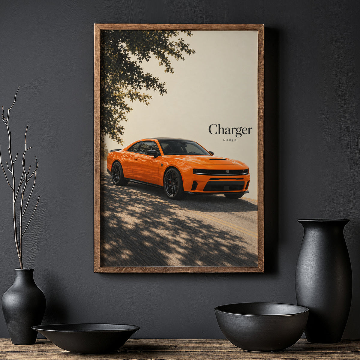 Vintage Dodge Charger Print, Orange Muscle Car Art
