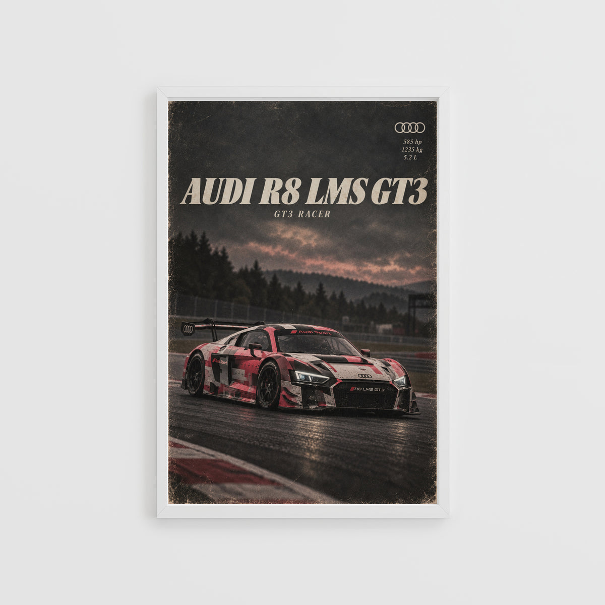 Vintage Audi R8 LMS GT3 Print, Racing Car Poster