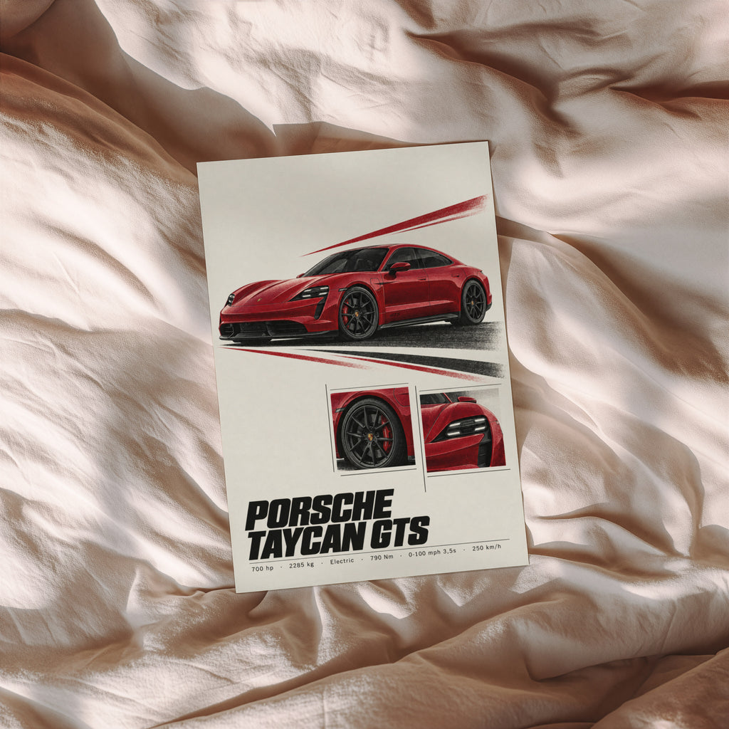 Vintage Porsche Taycan GTS Print, Car Poster, Wall Art
