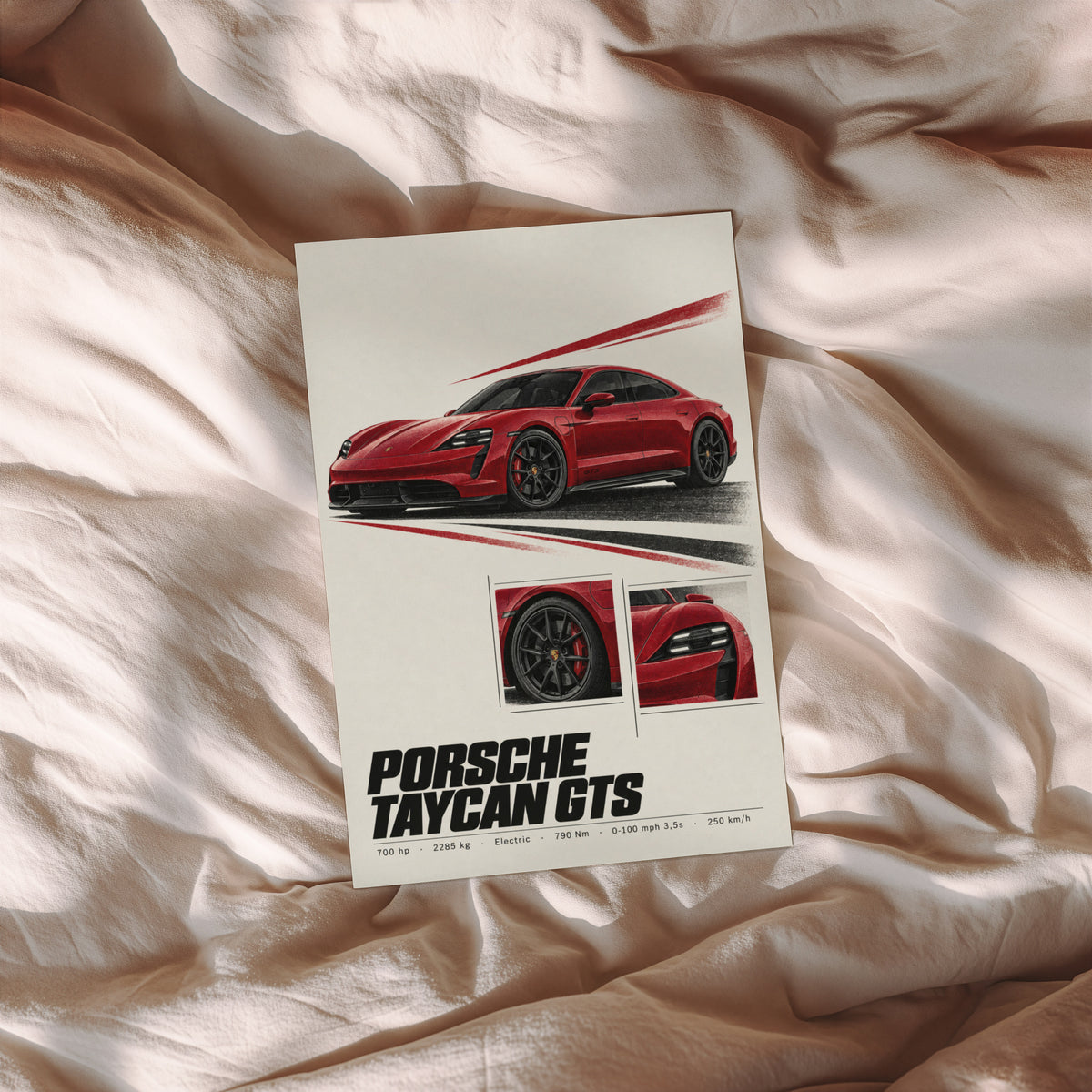 Vintage Porsche Taycan GTS Print, Car Poster, Wall Art