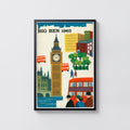 Vintage Big Ben London Poster, Mid Century Wall Art, Print