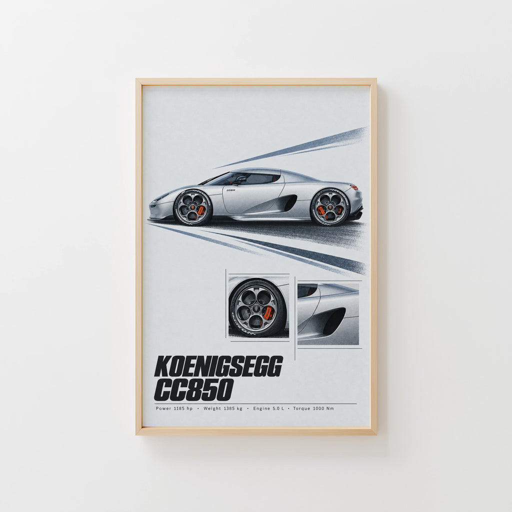 Vintage Koenigsegg CC850 Print, Supercar Wall Art