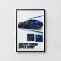 Vintage Bugatti Chiron Print, Supercar Wall Art