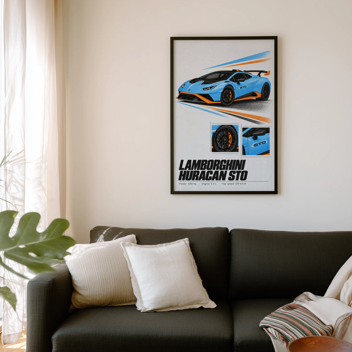 Vintage Lamborghini Huracan STO Print, Car Wall Art