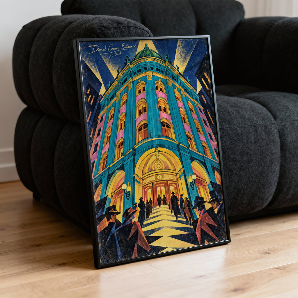 Vintage Art Deco Building Poster, Turquoise Dome Print