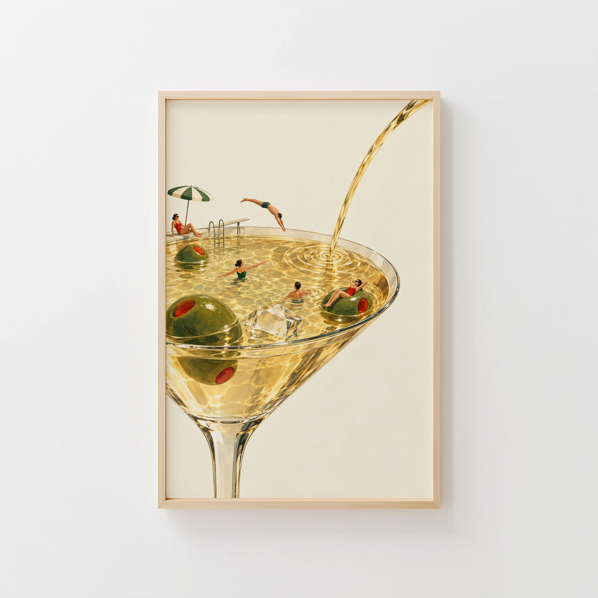 Vintage Martini Pool Print Poster, Cocktail Wall Art