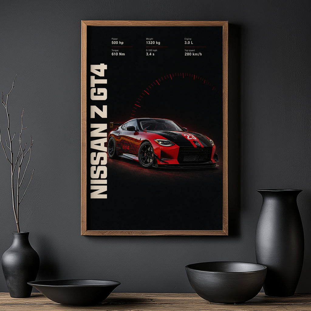 Vintage Nissan Z GT4 Print, Racing Car Wall Art