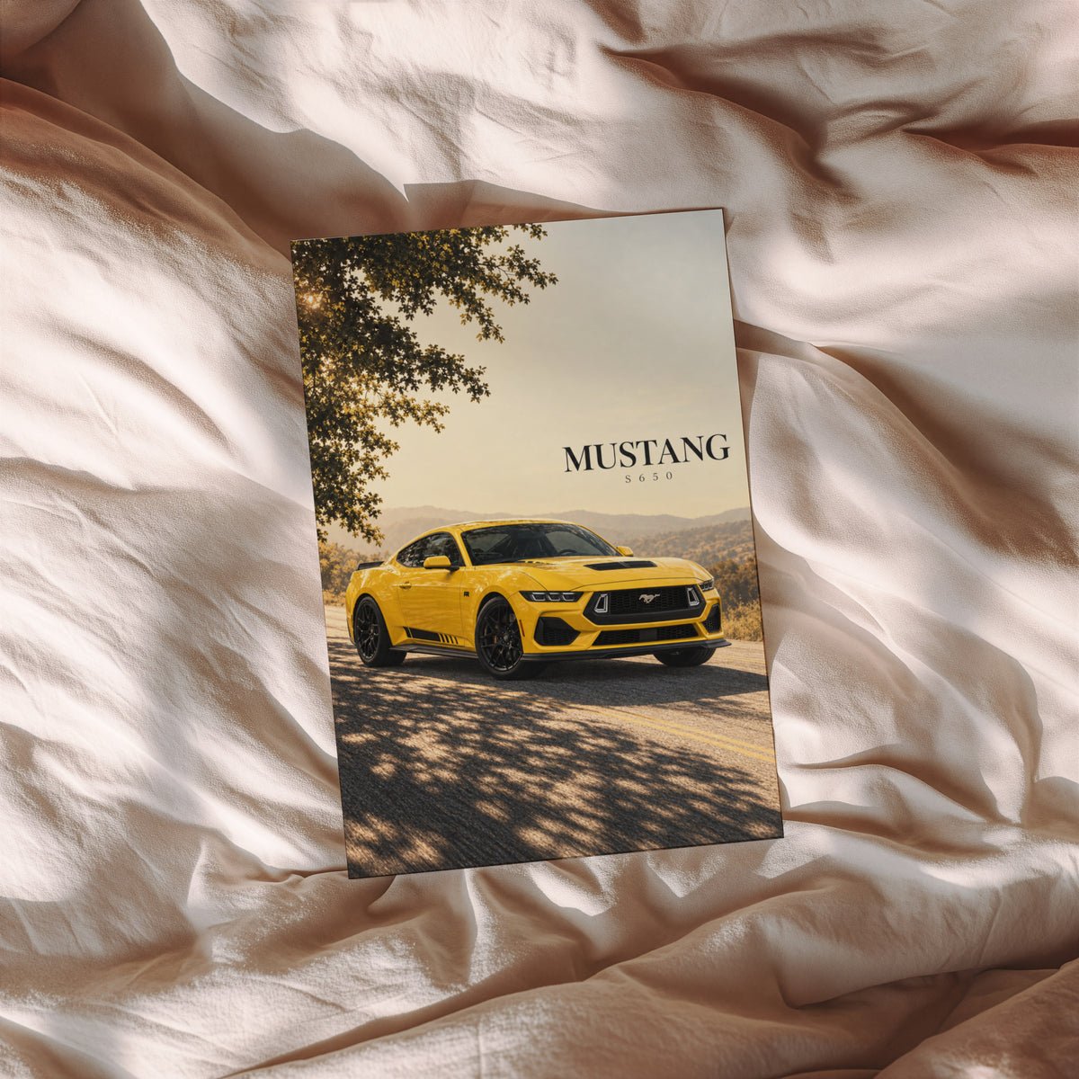 Vintage Ford Mustang Print, Yellow Car Wall Art
