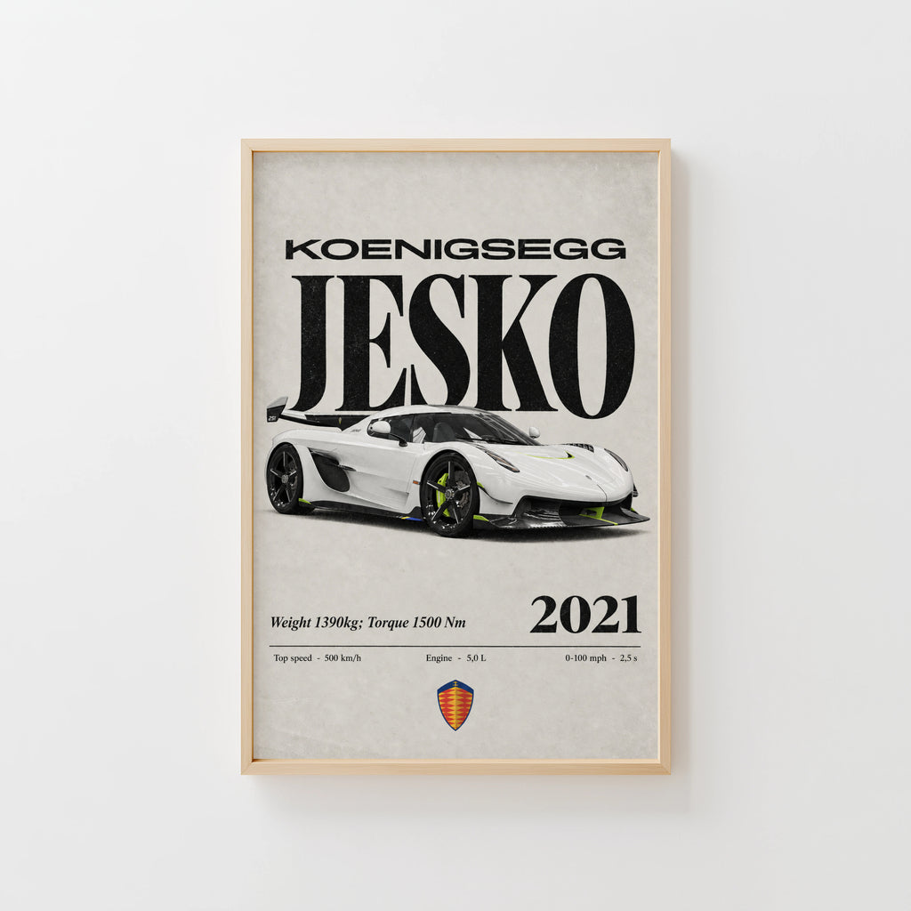 Vintage Koenigsegg Jesko Print, Supercar Wall Art