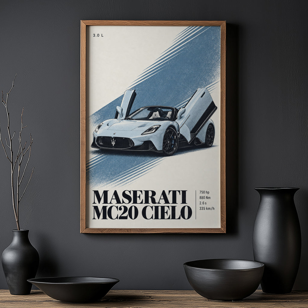 Vintage Maserati MC20 Cielo Car Print, Wall Art