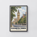 Vintage Elizabeth Tower Poster, London Wall Art Print