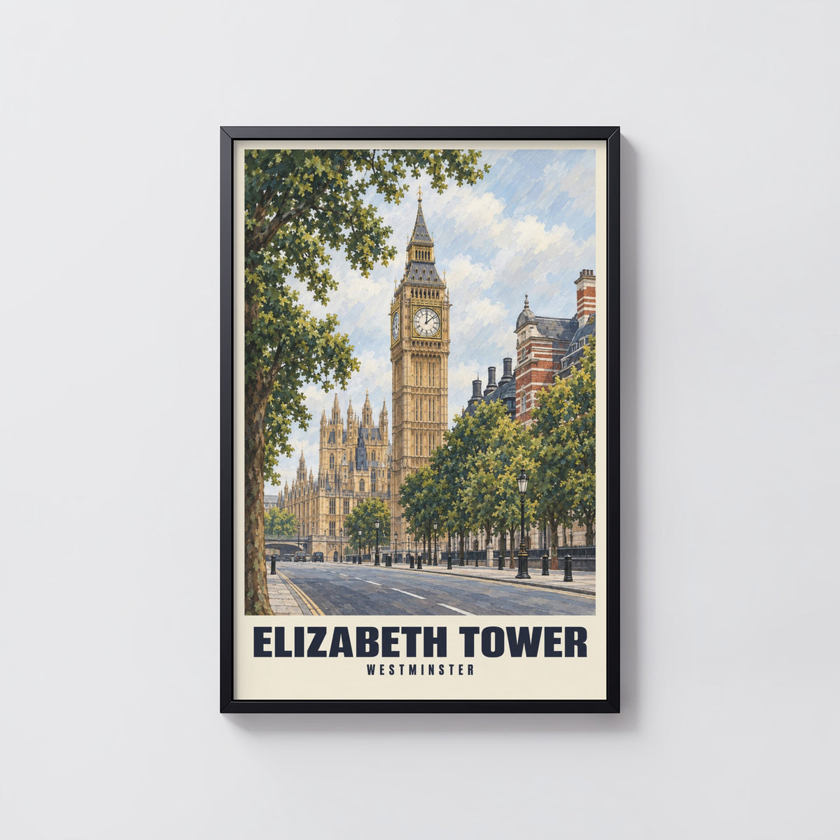 Vintage Elizabeth Tower Poster, London Wall Art Print