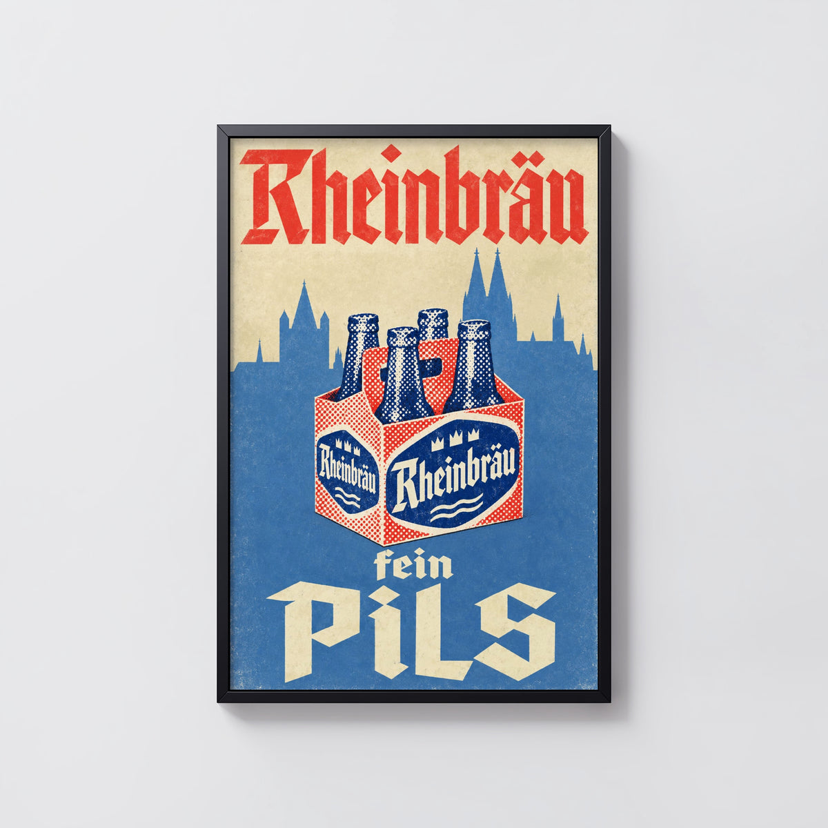 Vintage Rheinbrau Pils Beer Print, Retro Poster