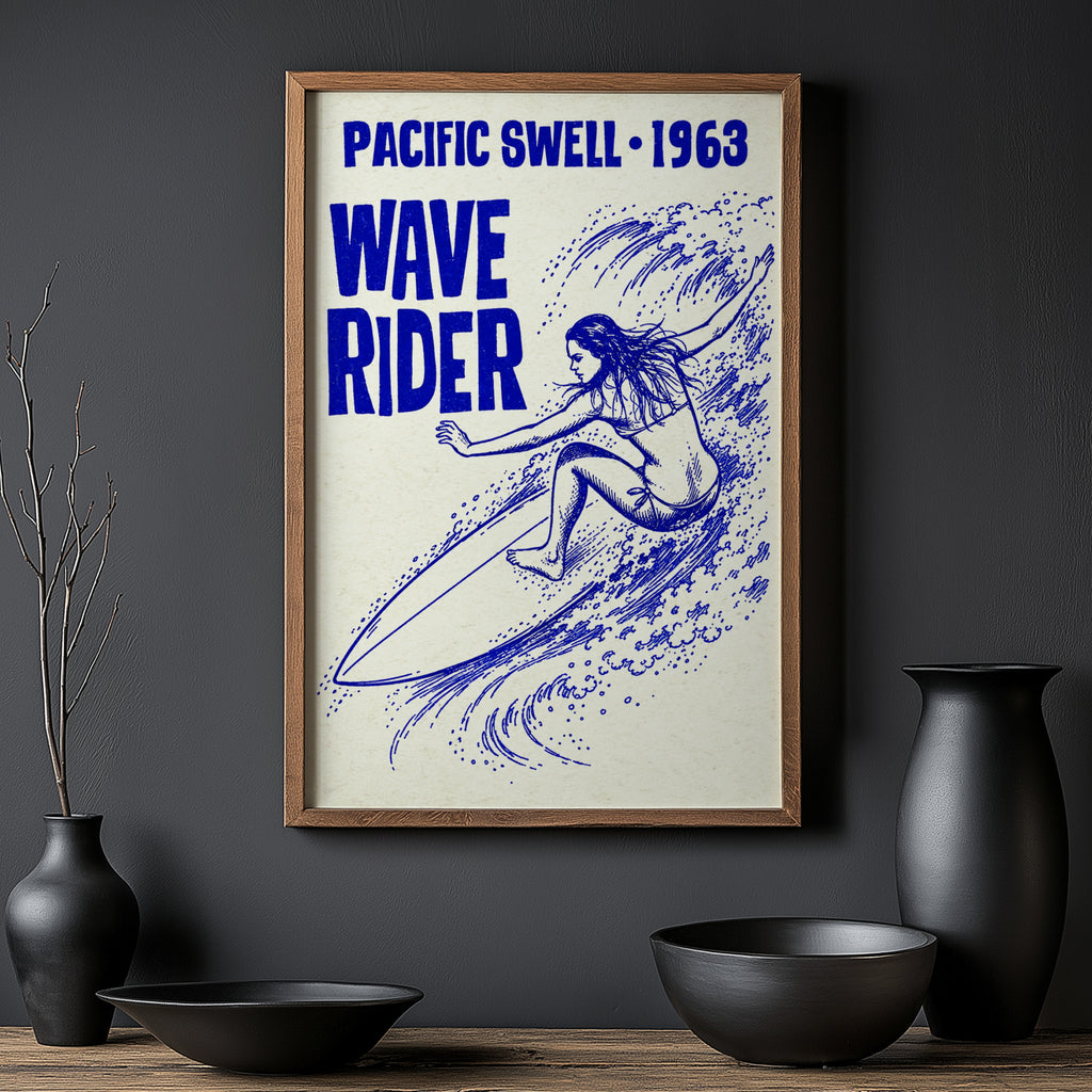 Vintage Surf Print, Wave Rider Surfer Girl Poster