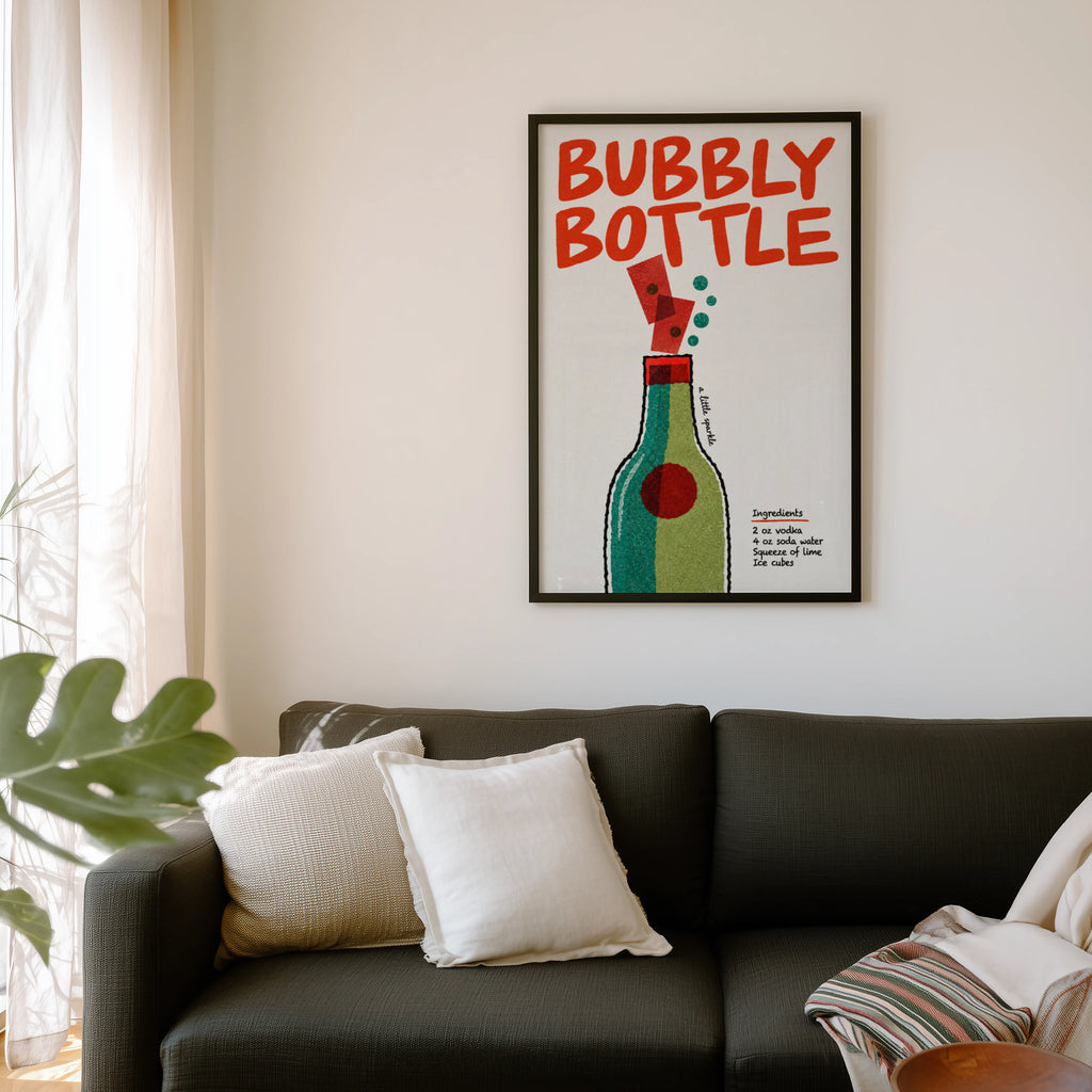 Vintage Bubbly Bottle Print Poster, Cocktail Wall Art