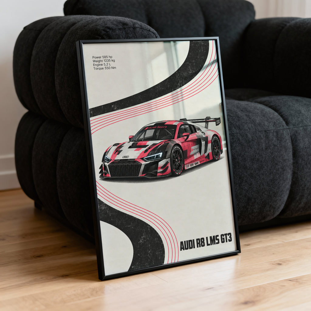 Vintage Audi R8 LMS GT3 Print, Racing Car Poster Art