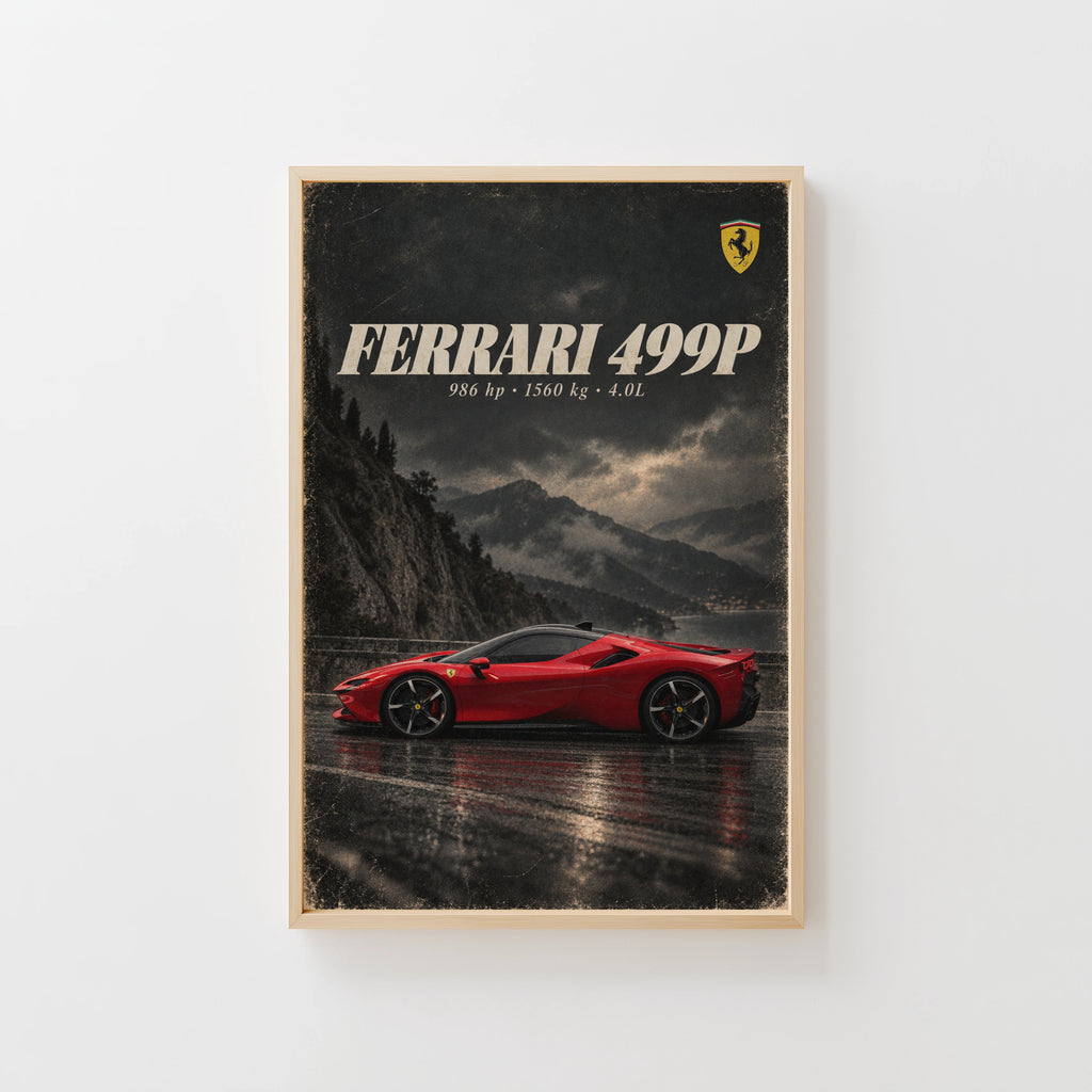 Vintage Ferrari 499P Print, Red Supercar Wall Art