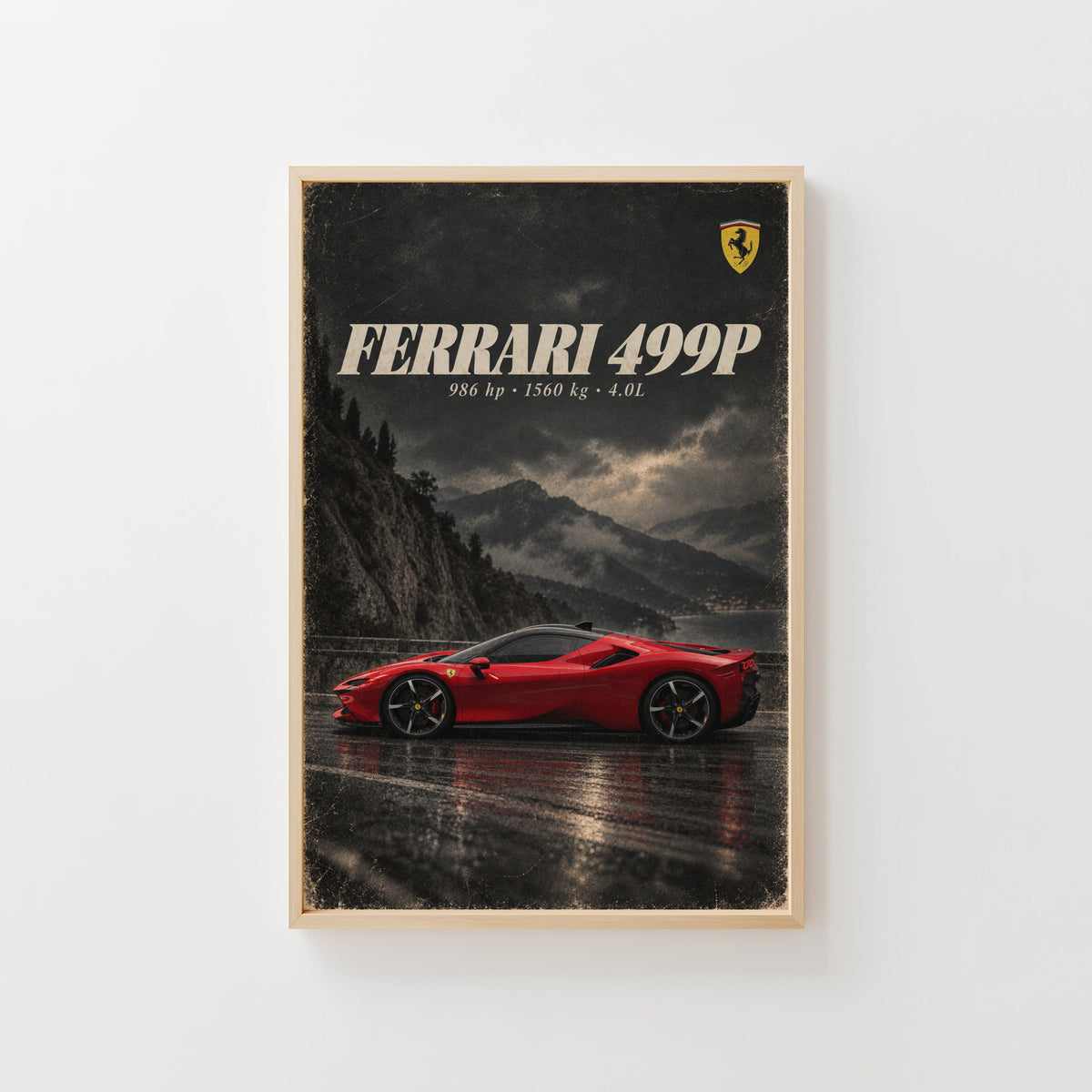 Vintage Ferrari 499P Print, Red Supercar Wall Art