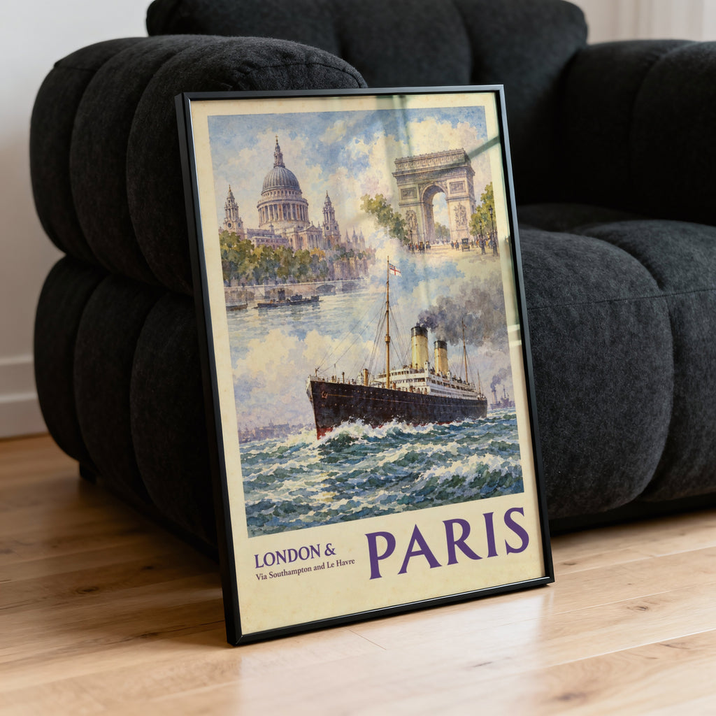 Vintage London to Paris Poster, Steamship Travel Print