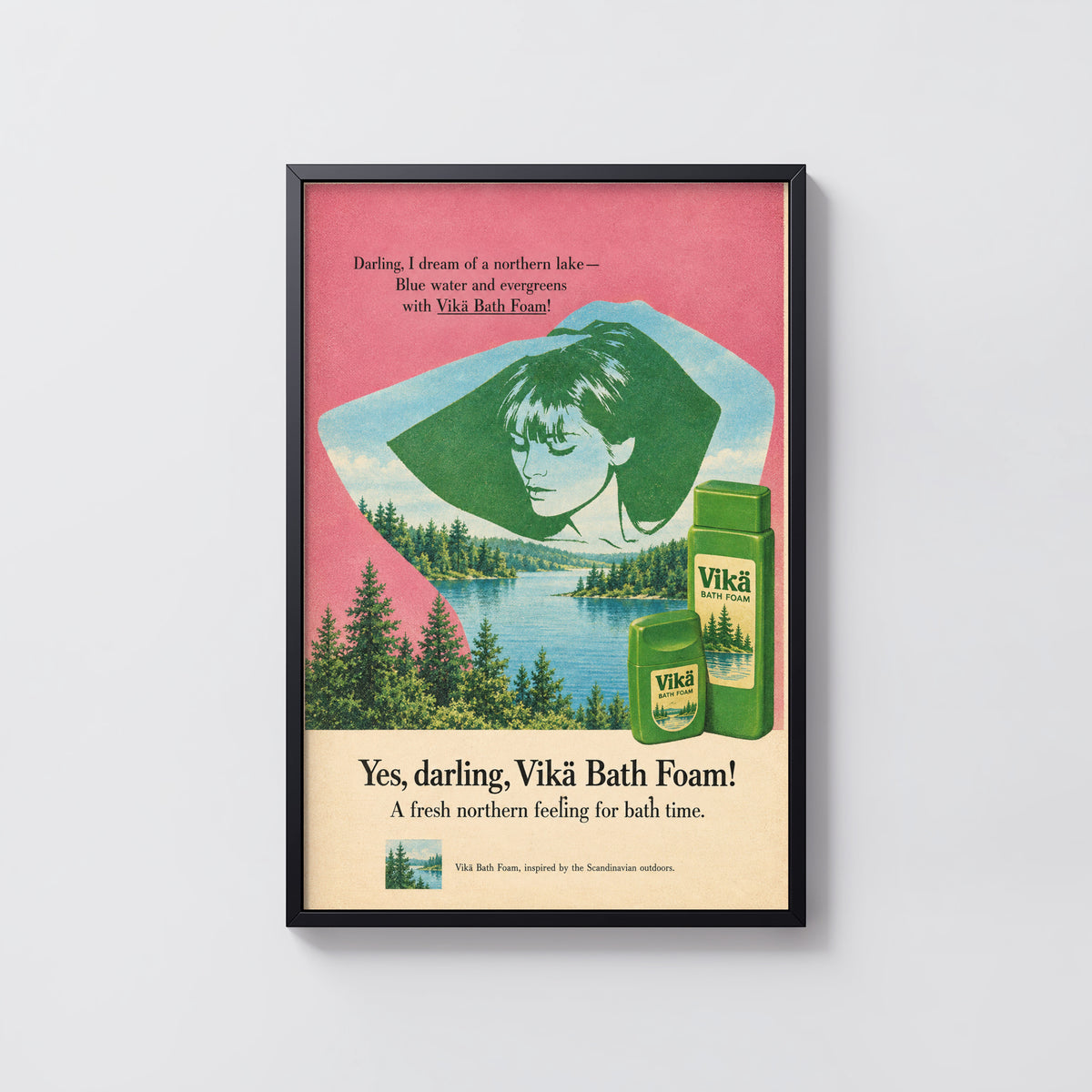 Vintage Bath Foam Poster, Scandinavian Lake Wall Art Print