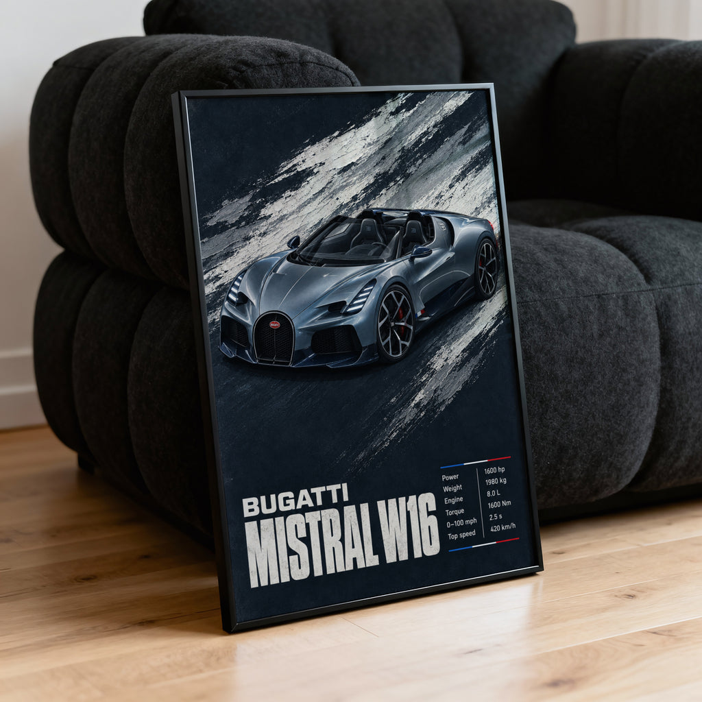 Vintage Bugatti Mistral W16 Print, Car Wall Art
