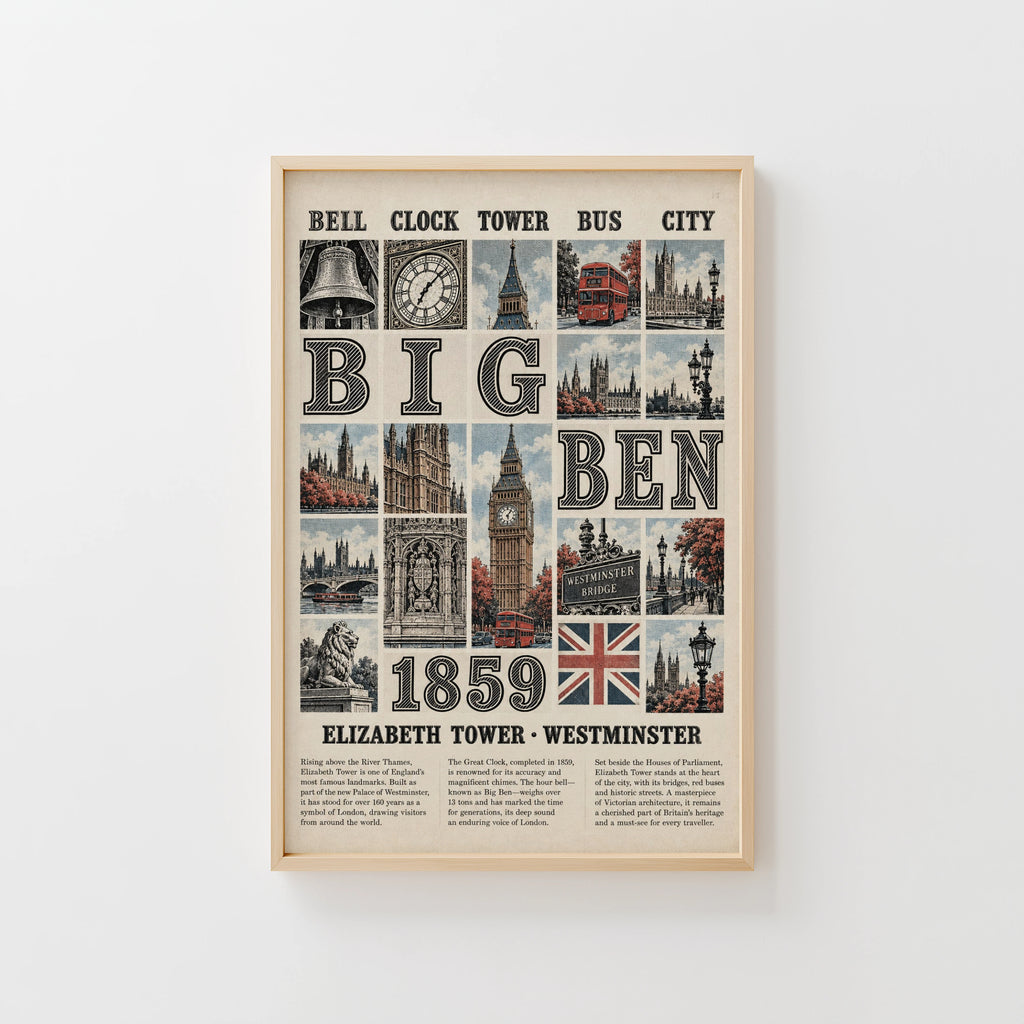 Vintage Big Ben Poster, London Wall Art, Westminster Print