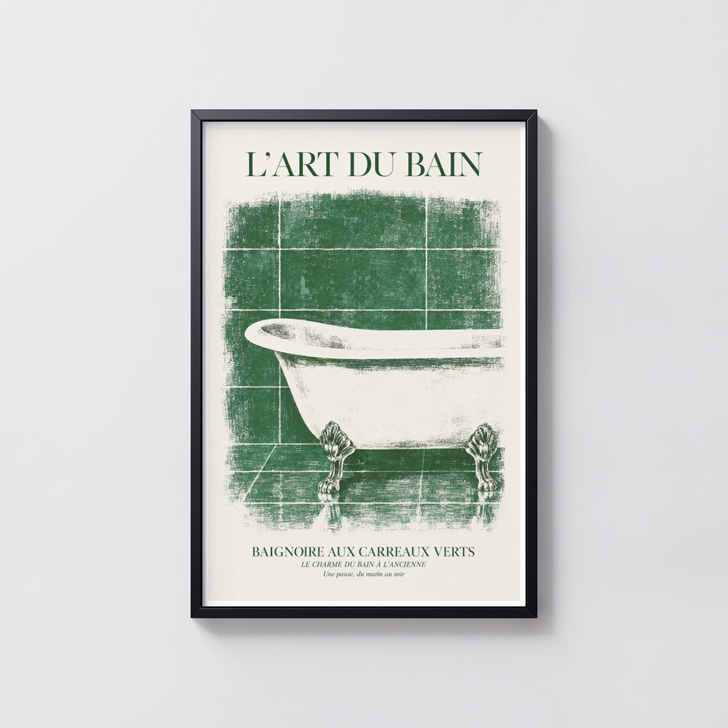 Vintage Bathroom Print and Poster, Green Tile Wall Art