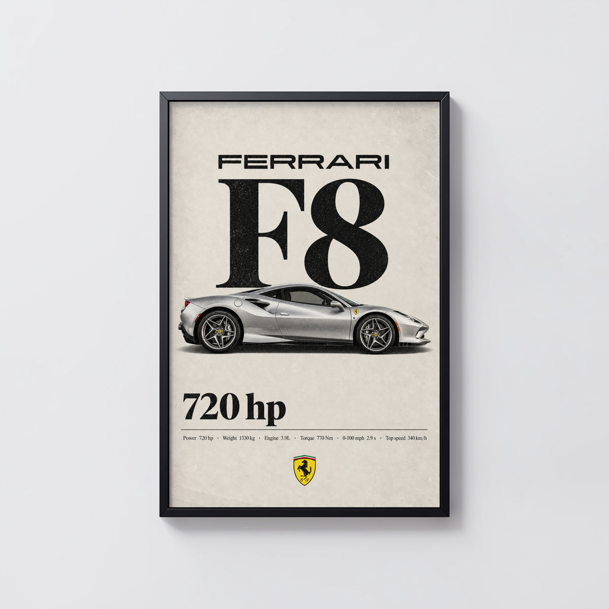 Vintage Ferrari F8 Print, Supercar Wall Art