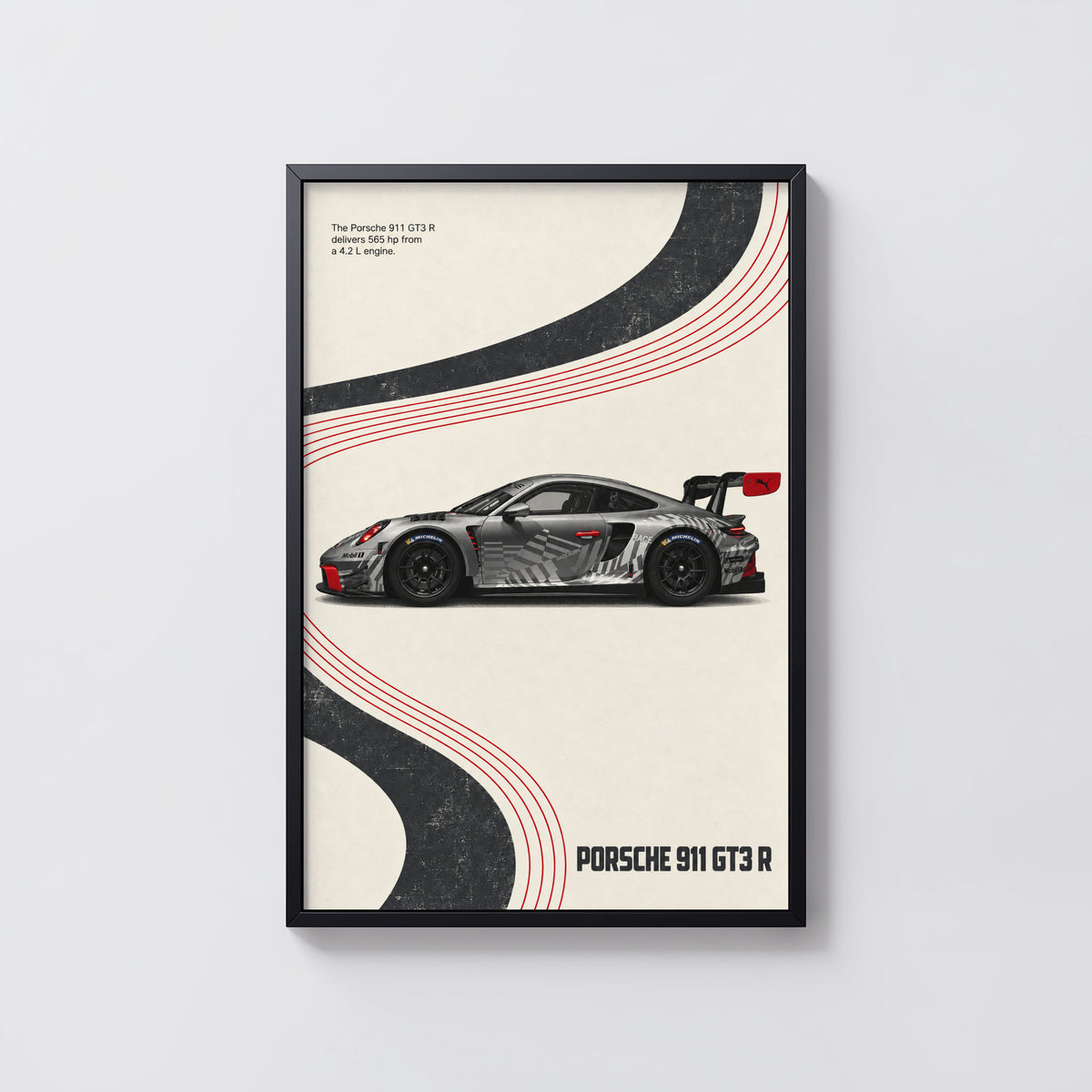 Vintage Porsche 911 GT3 R Print, Racing Wall Art