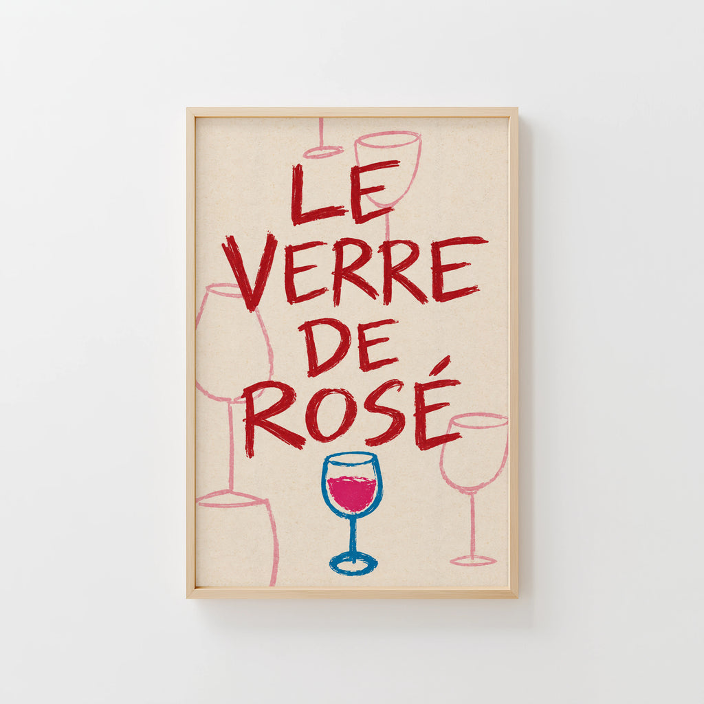 Vintage Le Verre de Rose Print Poster, Wine Wall Art
