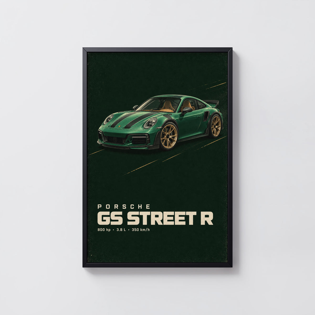 Vintage Porsche GS Street R Print, Green Car Art