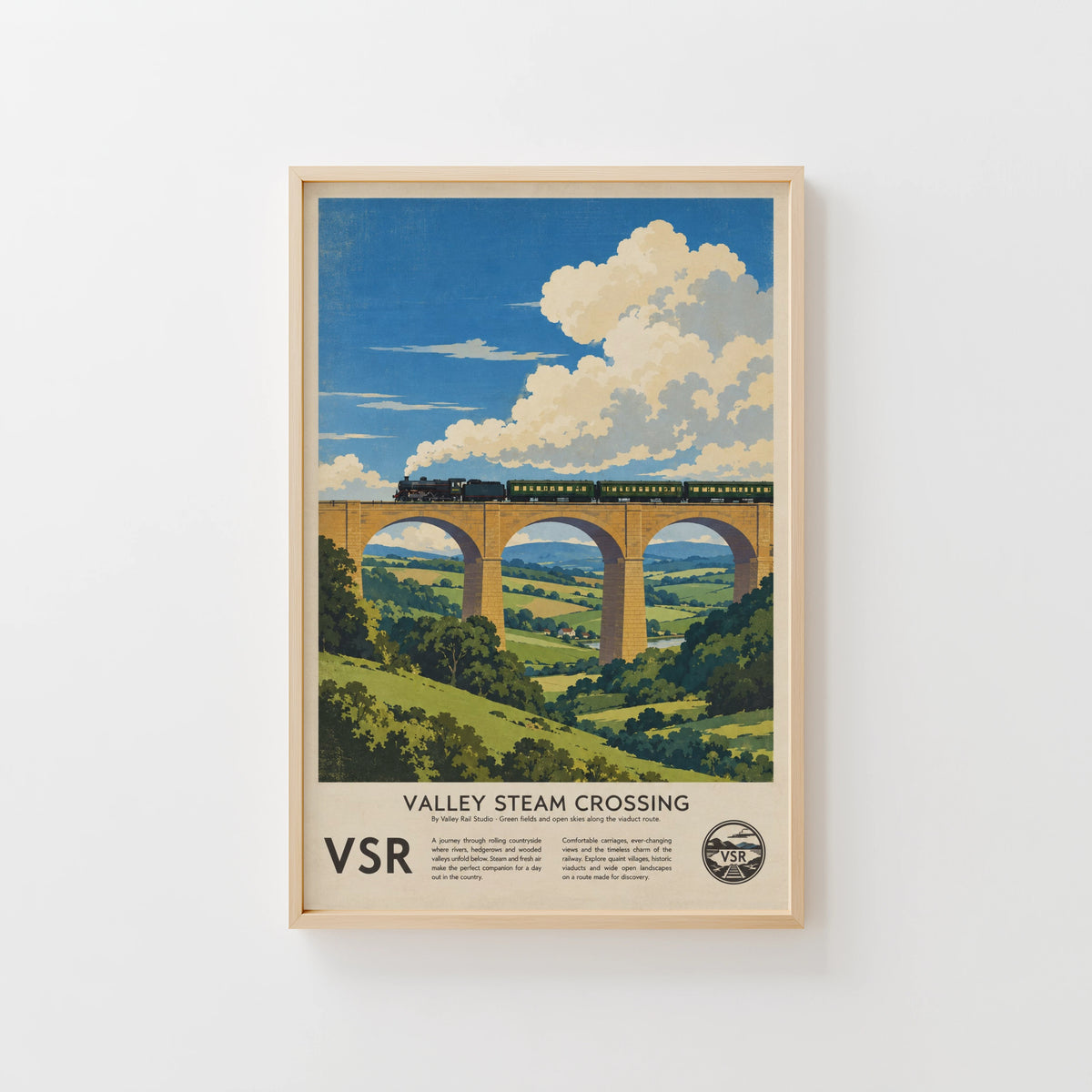 Vintage Steam Train Viaduct Print Poster, Countryside