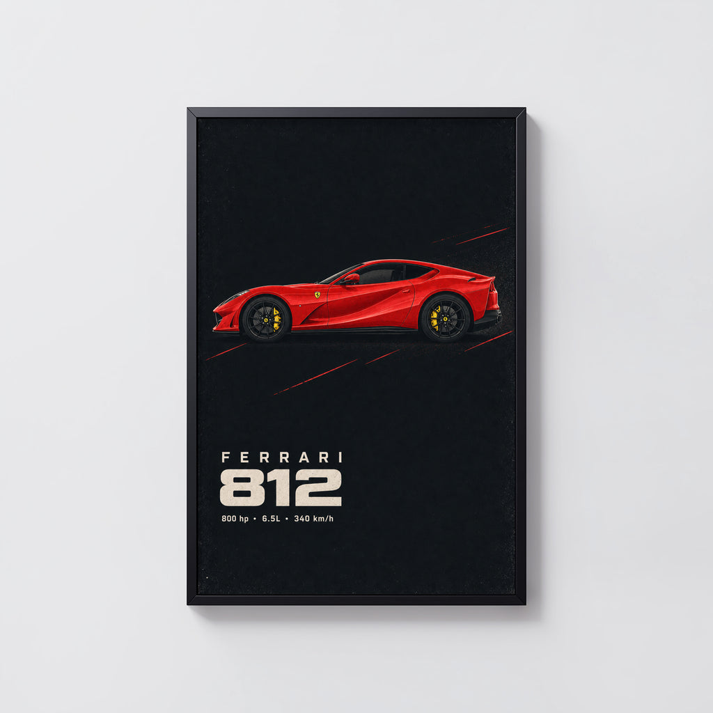 Vintage Ferrari 812 Print, Red Supercar Wall Art