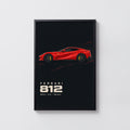 Vintage Ferrari 812 Print, Red Supercar Wall Art