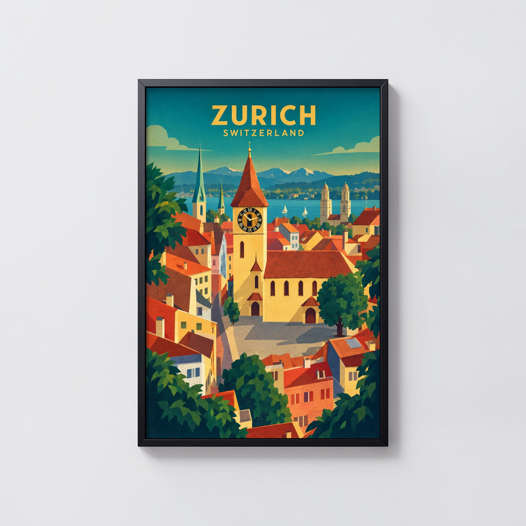 Vintage Zurich Switzerland Poster, Art Deco Print