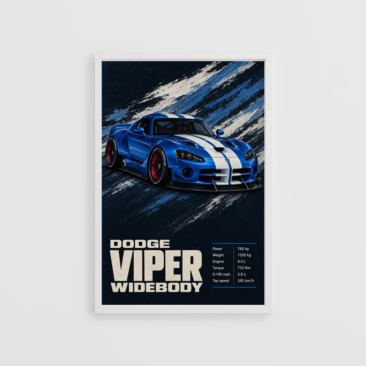 Vintage Dodge Viper Widebody Print, Blue Car Art