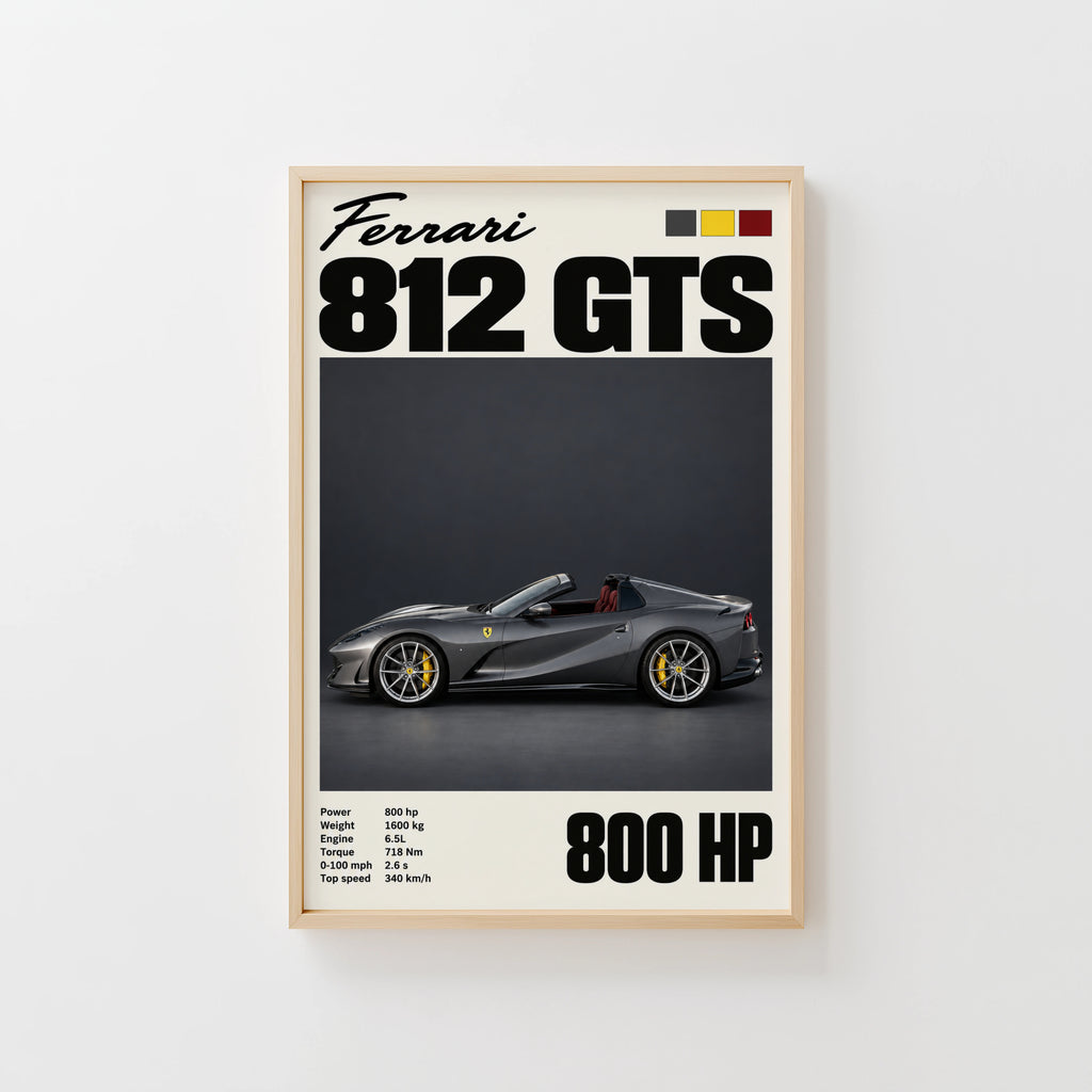 Vintage Ferrari 812 GTS Print, Car Wall Art