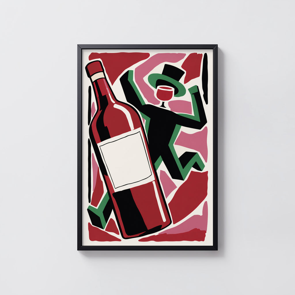 Vintage Wine Print Poster, Red Wine Bottle Wall Art