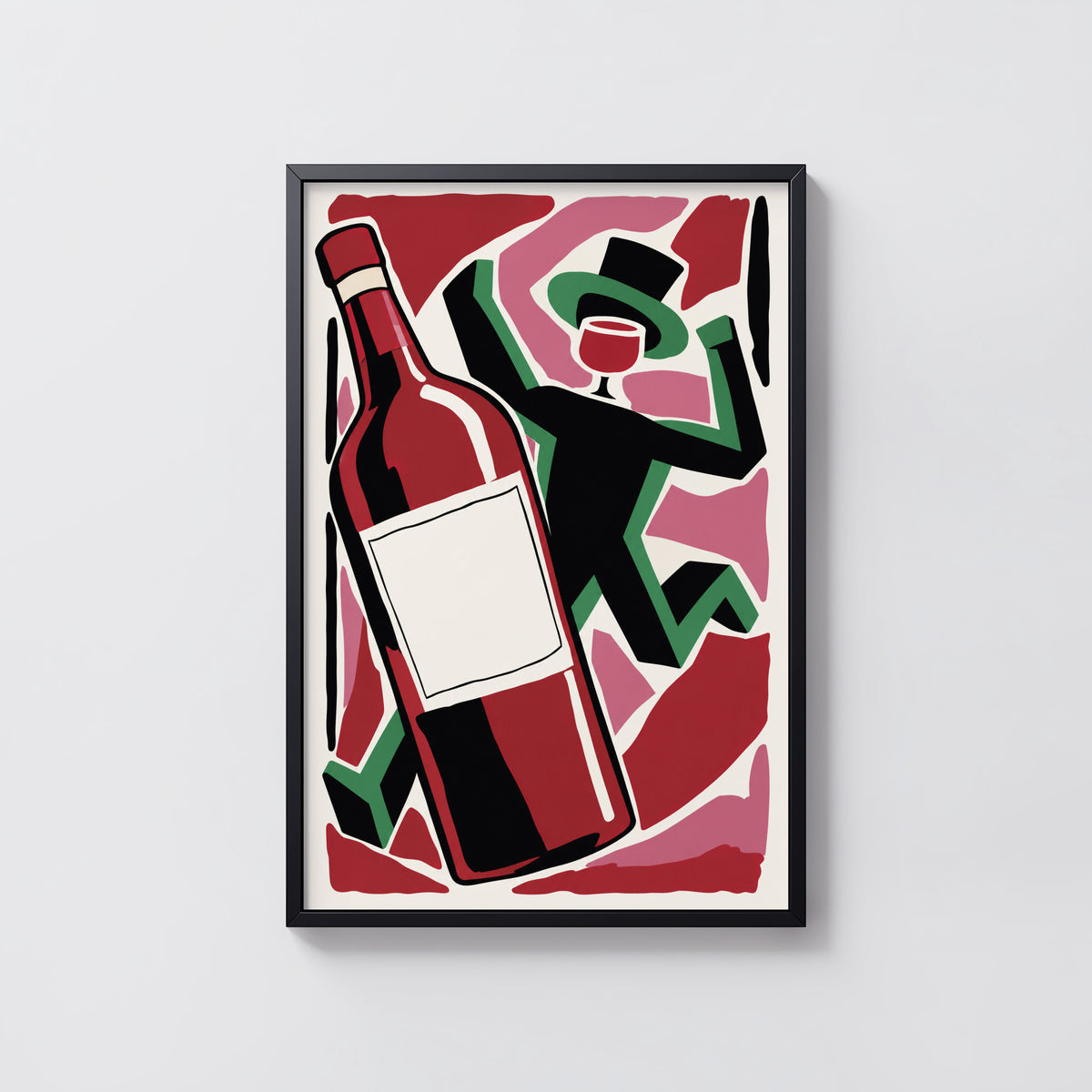 Vintage Wine Print Poster, Red Wine Bottle Wall Art