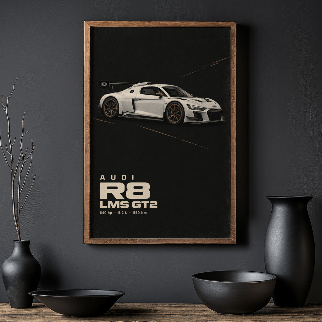 Vintage Audi R8 LMS GT2 Print, Race Car Wall Art