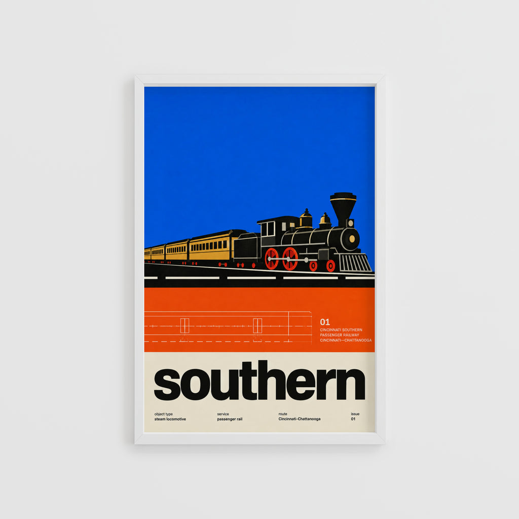Vintage Steam Locomotive Print Poster, Retro Railway Art