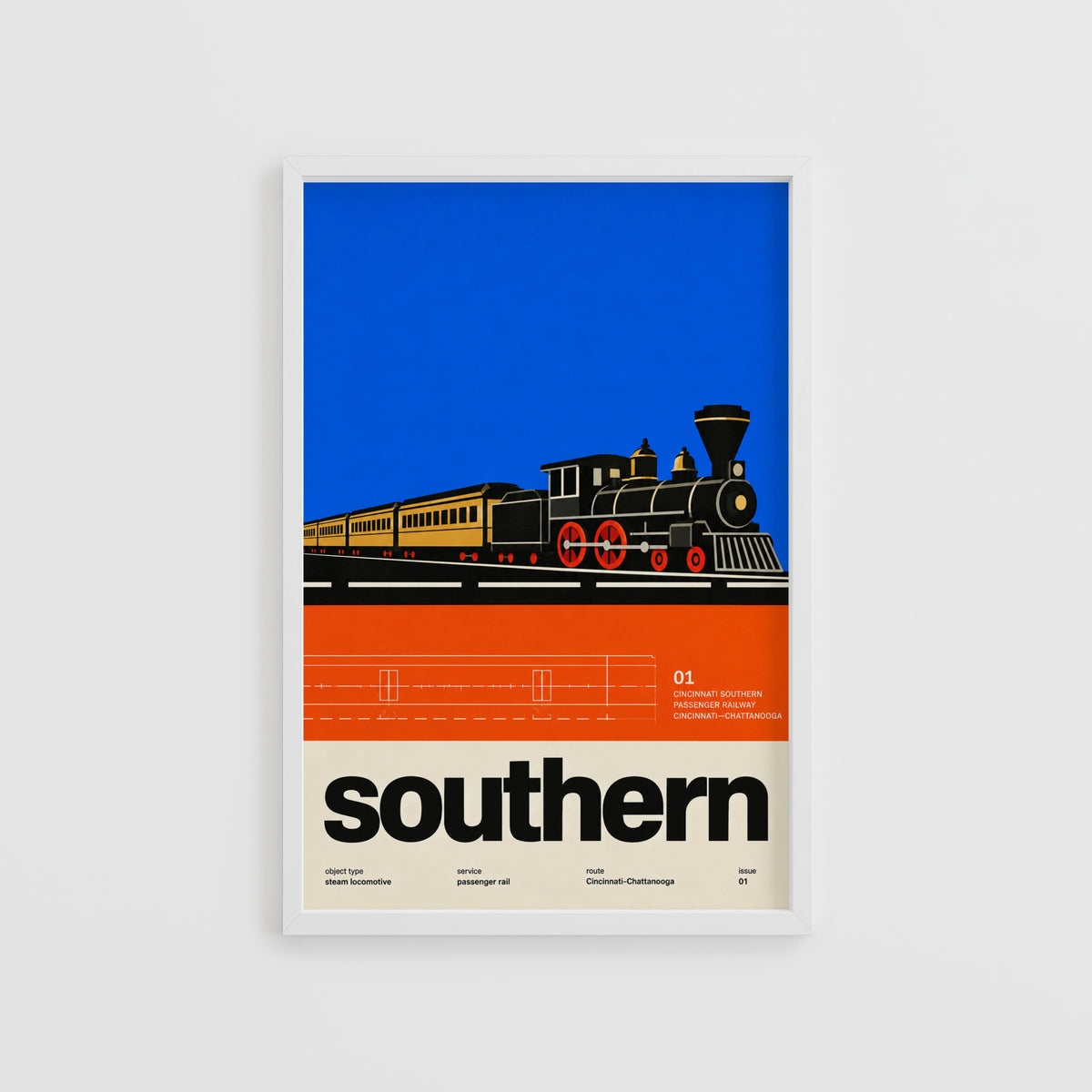 Vintage Steam Locomotive Print Poster, Retro Railway Art