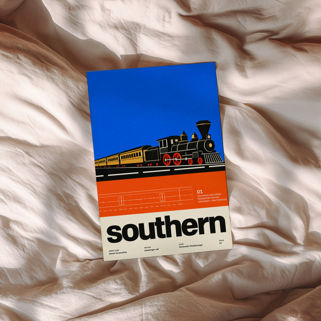 Vintage Steam Locomotive Print Poster, Retro Railway Art