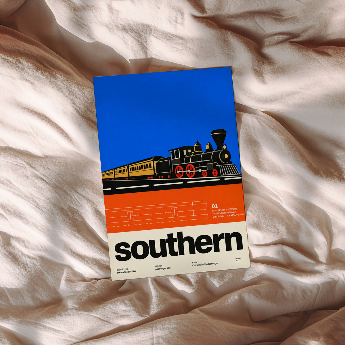 Vintage Steam Locomotive Print Poster, Retro Railway Art