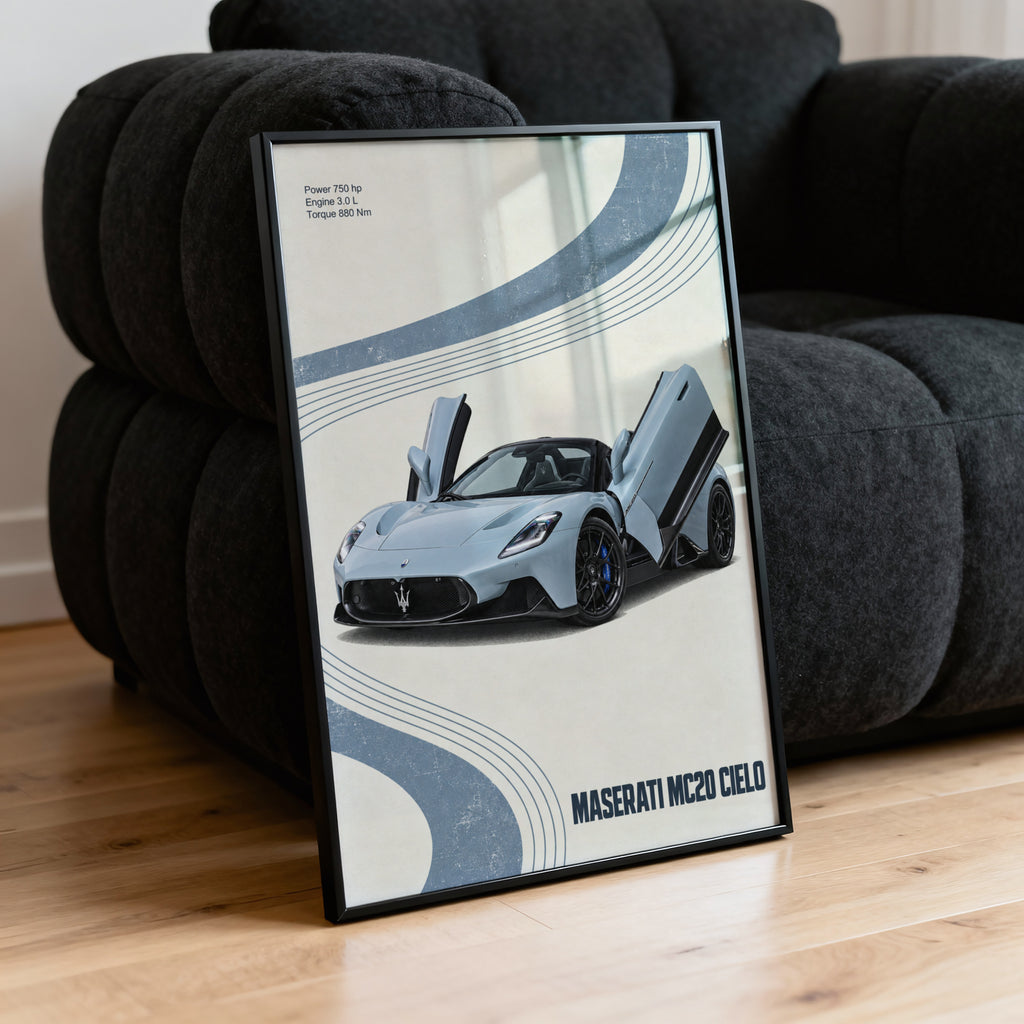 Vintage Maserati MC20 Cielo Print, Car Wall Art